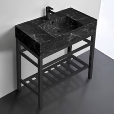 Modern Console Sink Vanity, Black Marble Style Sink, 32 inch
